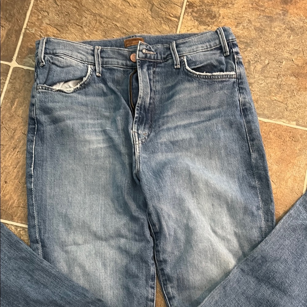 MOTHER Blue Straight Leg Jeans